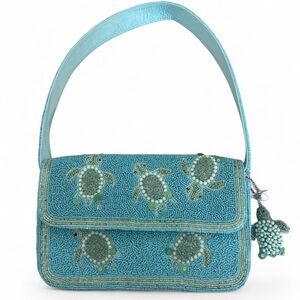 Made in India Blue beaded turtle bag with charm